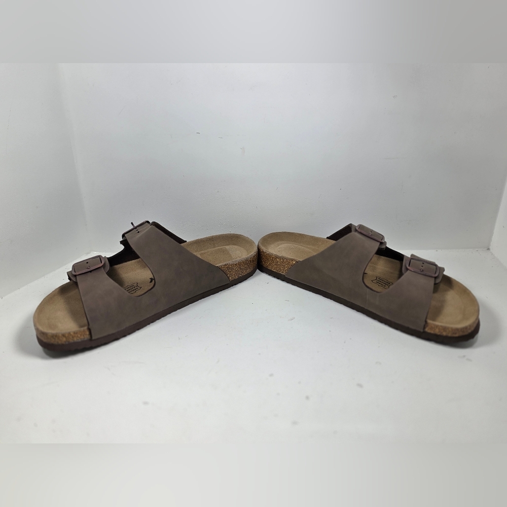 FITORY Mens Leather Insole Sandals with Two Buckles,Open Toe Slides - Picture 5 of 9